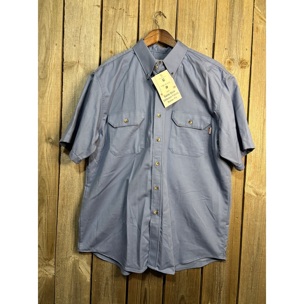 Tyndale FR Mens Flame Resistant Work Shirt Blue K196T Short Sleeve CAT 2 XL NWT
